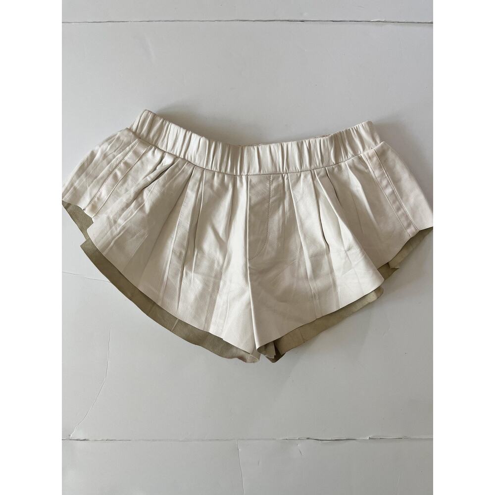 Rag & Bone Shorts Womens 2 White Leather Pleated Elastic Waist Hot Pants